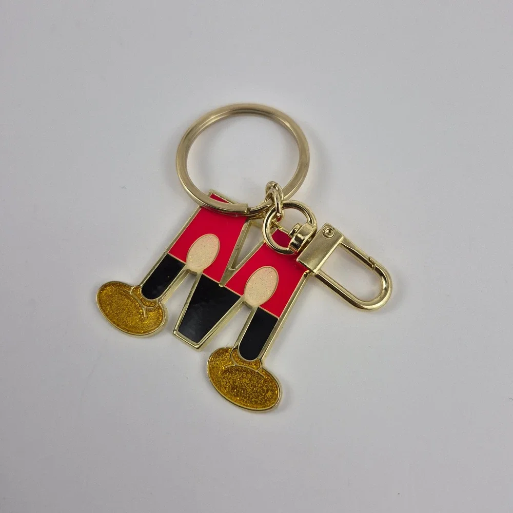 Disney Mickey Mouse Letter M Initial Keychain Gold Tone Enamel Glitter Charm